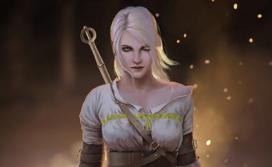 Beautiful Ciri, green eyes, game, art