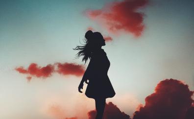 Woman, jump, sunset, silhouette