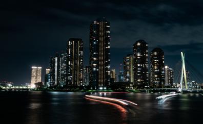 Night, city, buildings, high towers and skyscrapers, cityscape