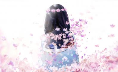 Cherry flowers, anime girl, original