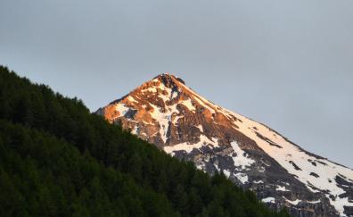 Mountain peak, sunset, glow