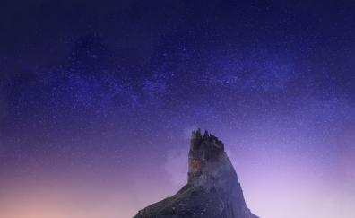Castle, hill, mountains, stars, night