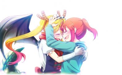 Kobayashi and tohru, anime girls, hug, friends