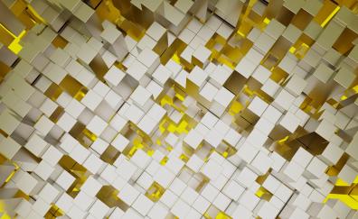 Structure, cubes, yellow-silver bars, abstract