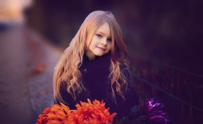Cute, little girl, flowers
