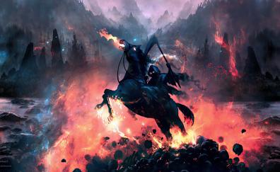 Reaper, fire, horse ride, fantasy