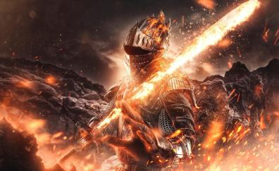 Fire and sword, Dark Souls, video game, warrior