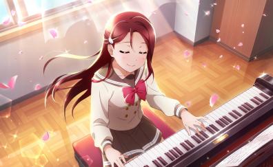 Piano play, Love Live!, anime girl, redhead