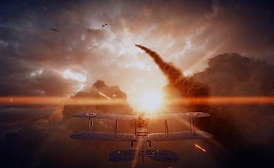 Battlefield 1, aircraft, fight, clouds, sky