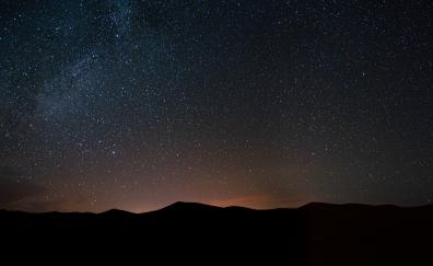 Silhouette, hills, mountains, starry sky