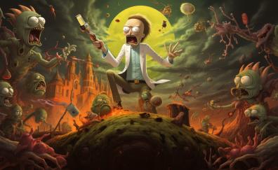 Rick and Morty, alien attack, art