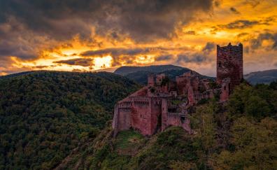 Hills and castle, sunset
