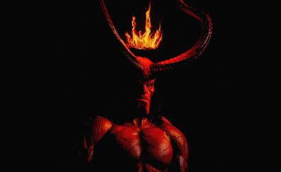 Hellboy, 2019 movie, horns, fire crown, poster