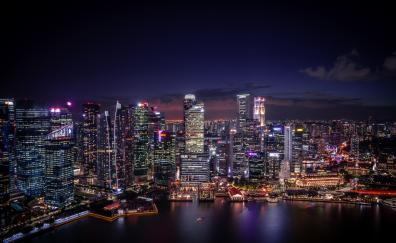 Night, cityscape, Singapore