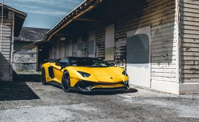 Yellow, Lamborghini Aventador, sports car