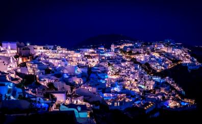 Greece, town, aerial view, apartments, night