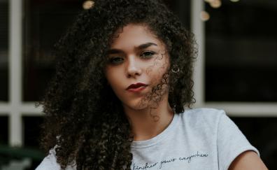 Curly hair, woman model, pretty