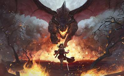 War of dragons, dragon fire, fantasy
