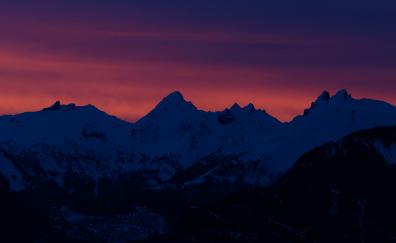 Mountains, sunset, silhouette, evening