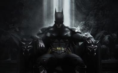 Batman, sitting on throne, dark, superhero art