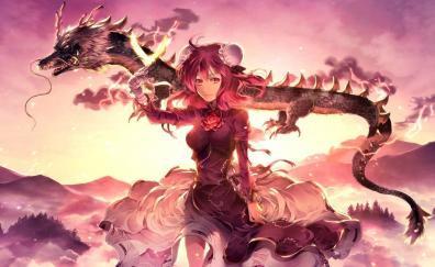 Kasen Ibaraki and dragon, anime girl, artwork