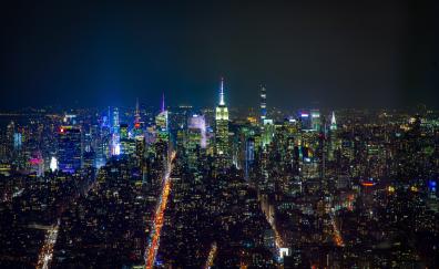 New York, buildings at night, cityscape