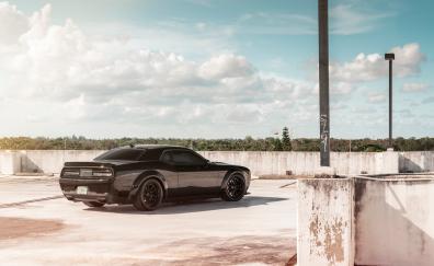 Black, Dodge Challenger SRT, muscle car, 2019