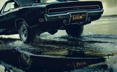 Dodge charger, muscle car, rear, water splashes