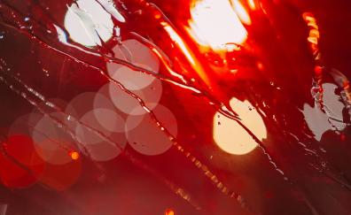Glare, bokeh, red lights, surface, glass