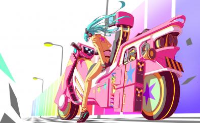 Hatsune miku, bike, long hair, anime girl