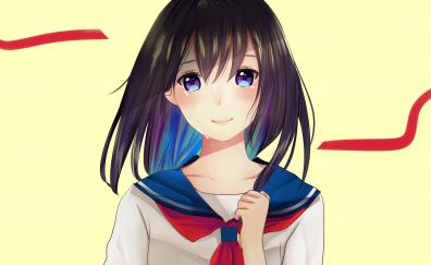 Cute, anime girl, crying, school dress