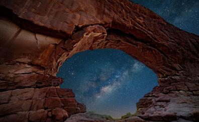 Cave, night, arch, rocks, nature