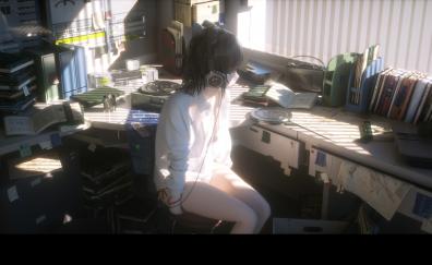 Anime girl, headphone, short hair, original