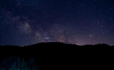Hill, silhouette, night, starry sky