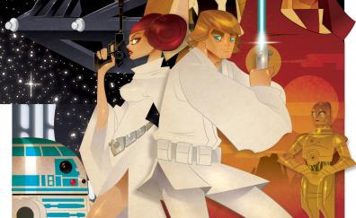 Princess Leia, Luke Skywalker, star wars, art