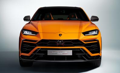 Orange car, Lamborghini Urus, SUV, front-view