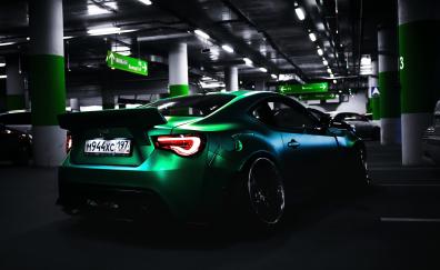 Toyota, green car, rear