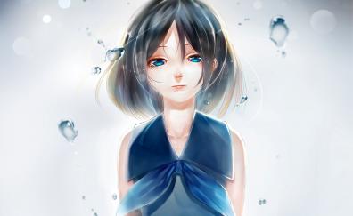 Blue eyes, anime girl, water drops, art