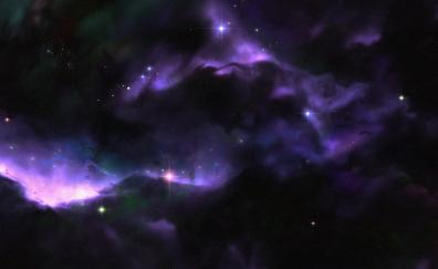 Nebula, stars, glare, dark, space, art