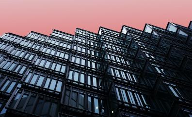 Black facade of building, evening