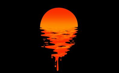 Lake, sunset, orange, minimal, dark
