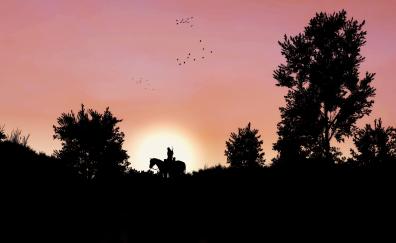 Dawn, horse ride, video game, The Witcher 3: Wild Hunt, sunset
