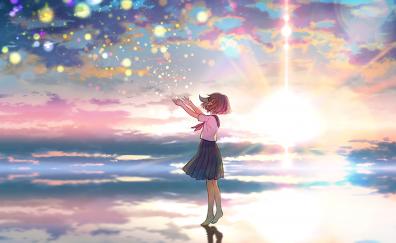 Outdoor, colorful, sky, sunset, original, anime girl