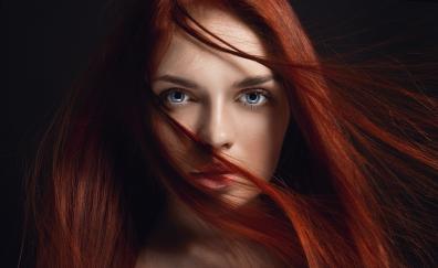 Redhead, girl, hairs on face