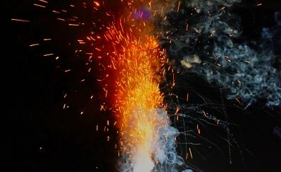 Fireworks, night, smoke, celebration