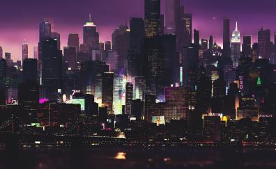 Cyberpunk, buildings, dark, night, cityscape, art