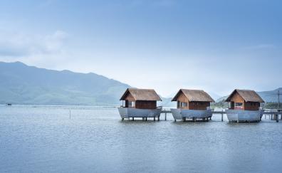Wooden houses, lake, hotel