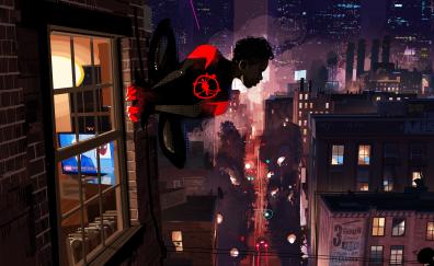 Spider-Man: Into the Spider-Verse, movie, cityscape, art