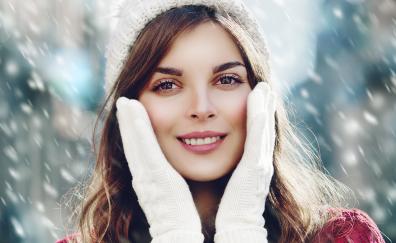 Winter, woman model, smile, gorgeous