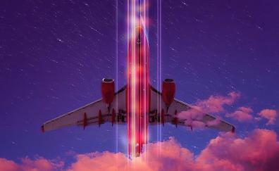 Neon, retro artwork, airplane, art